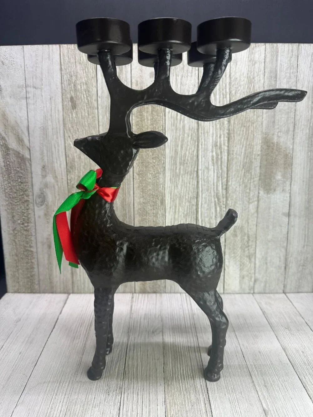 Vtg Christmas Metal Reindeer Votive Tealight Candle Holder Holiday 13.5